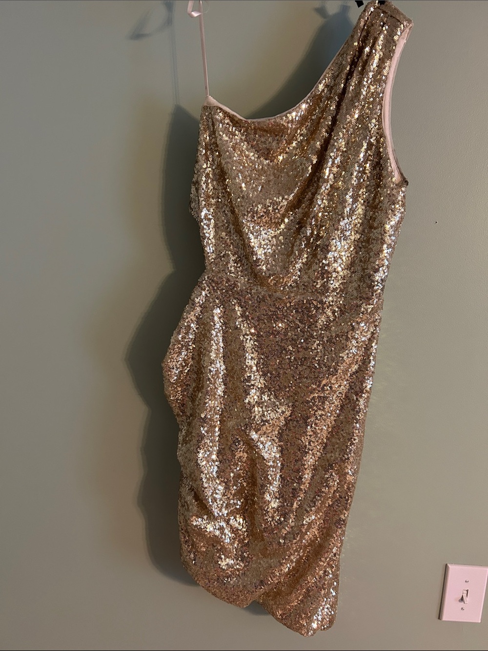 BCBG Gold Sequin One-Shoulder Cocktail Dress - Picture 3 of 6